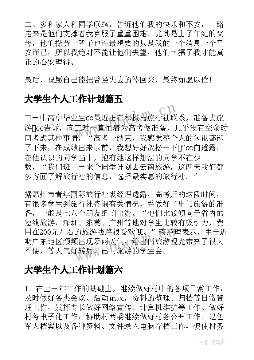 大学生个人工作计划 大学生个人工作计划集合(精选7篇)