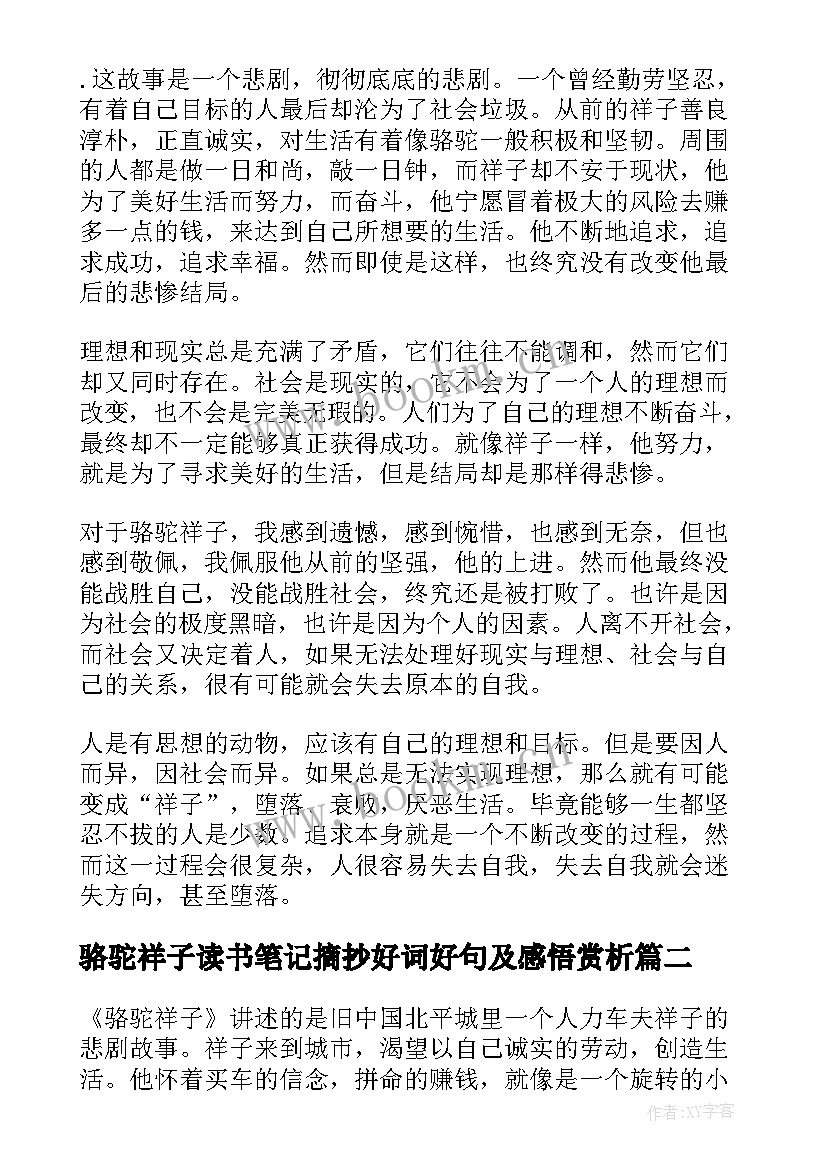 2023年骆驼祥子读书笔记摘抄好词好句及感悟赏析 骆驼祥子读书笔记(大全13篇)