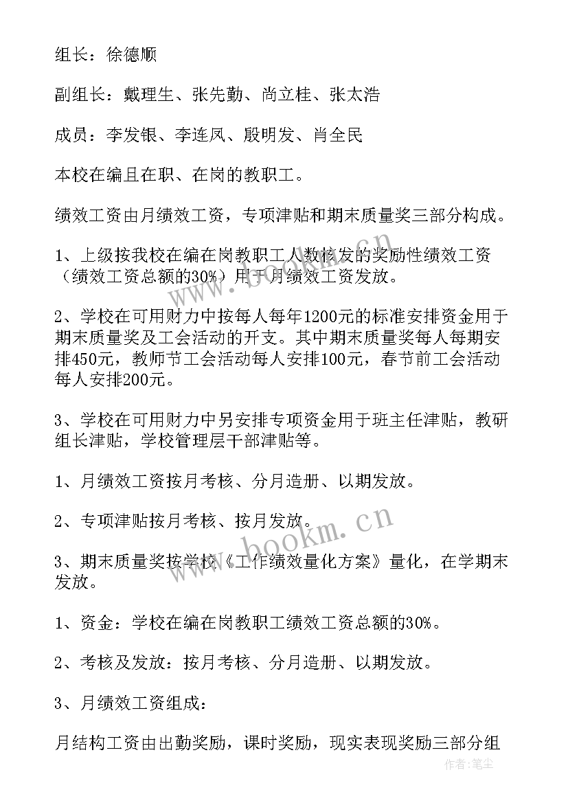 最新学校奖励绩效分配方案(实用8篇)