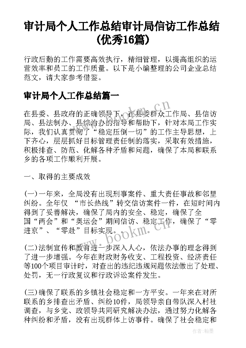 审计局个人工作总结 审计局信访工作总结(优秀16篇)