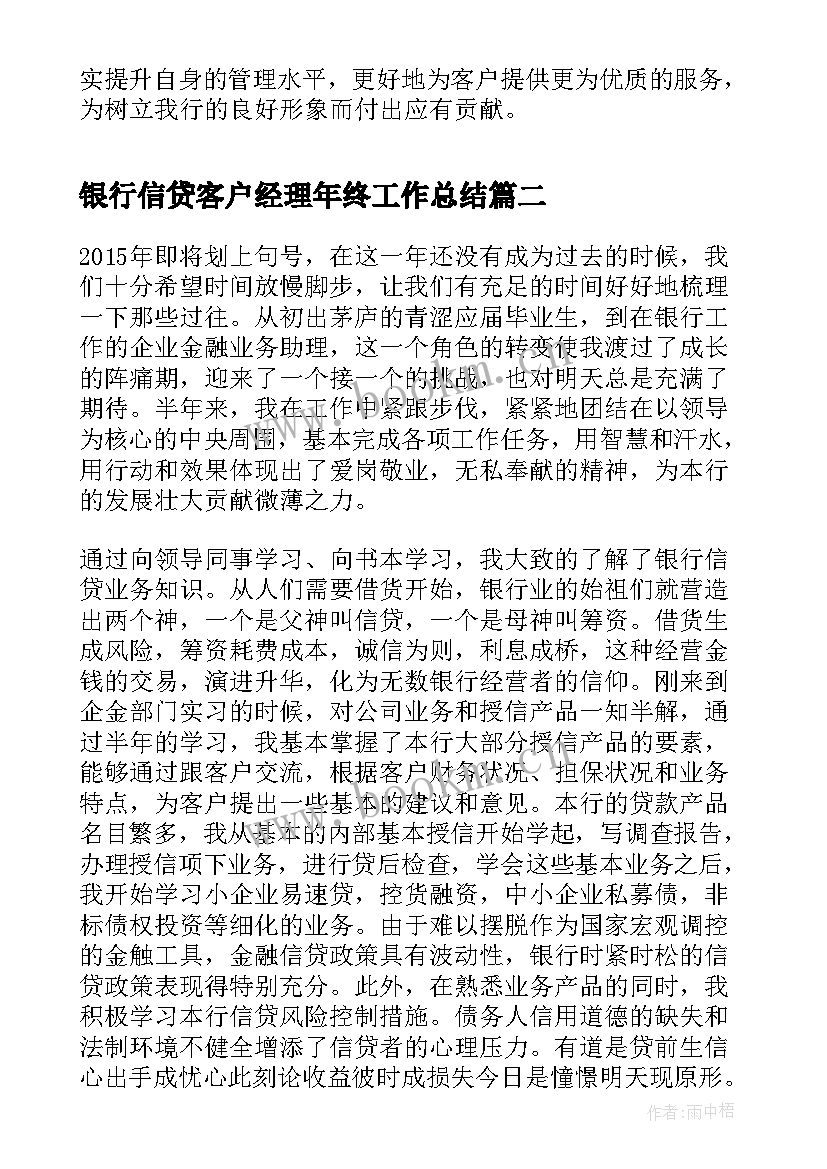 银行信贷客户经理年终工作总结(模板17篇)