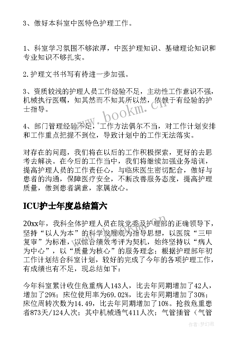 2023年ICU护士年度总结(优秀8篇)