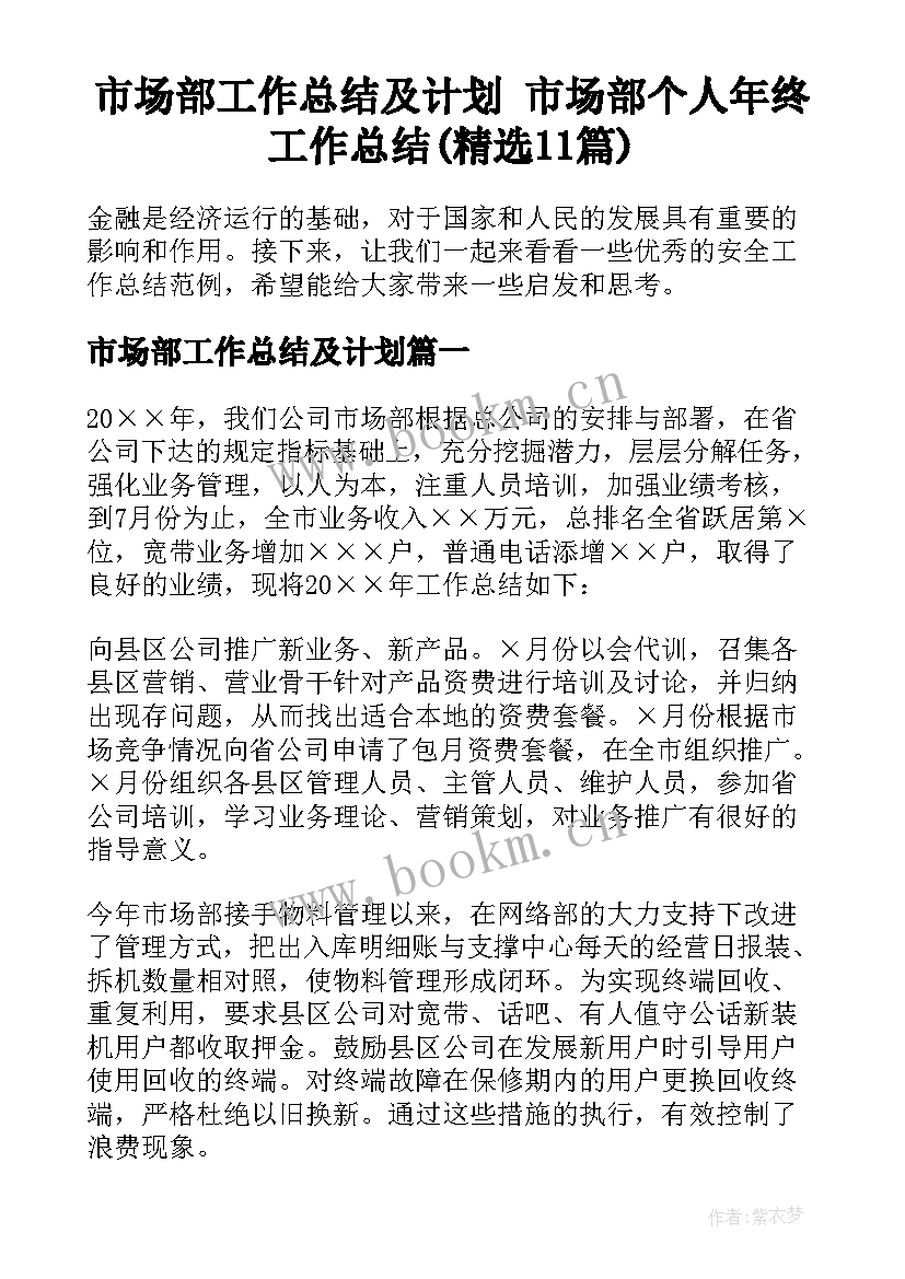 市场部工作总结及计划 市场部个人年终工作总结(精选11篇)