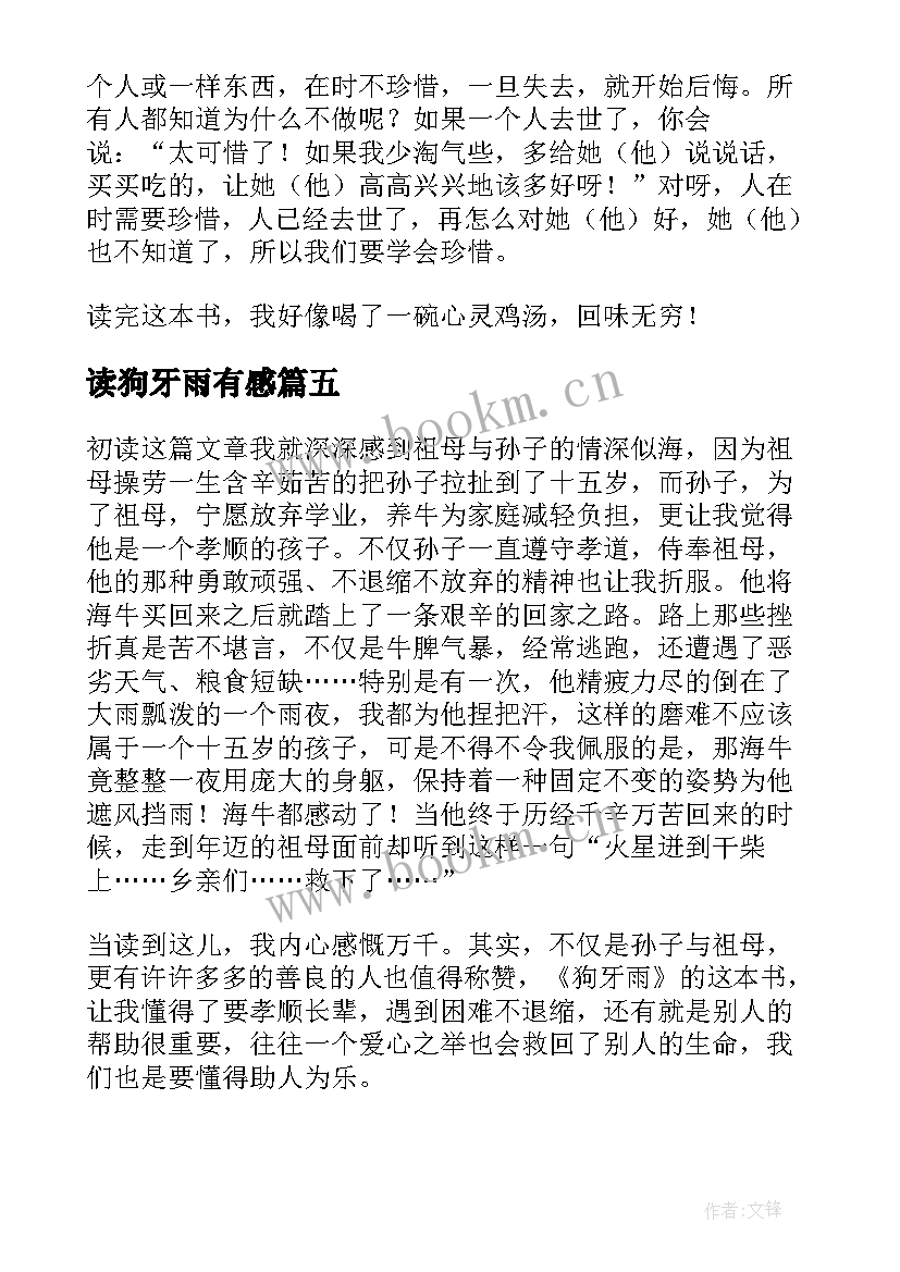 最新读狗牙雨有感 狗牙雨读后感(大全10篇)