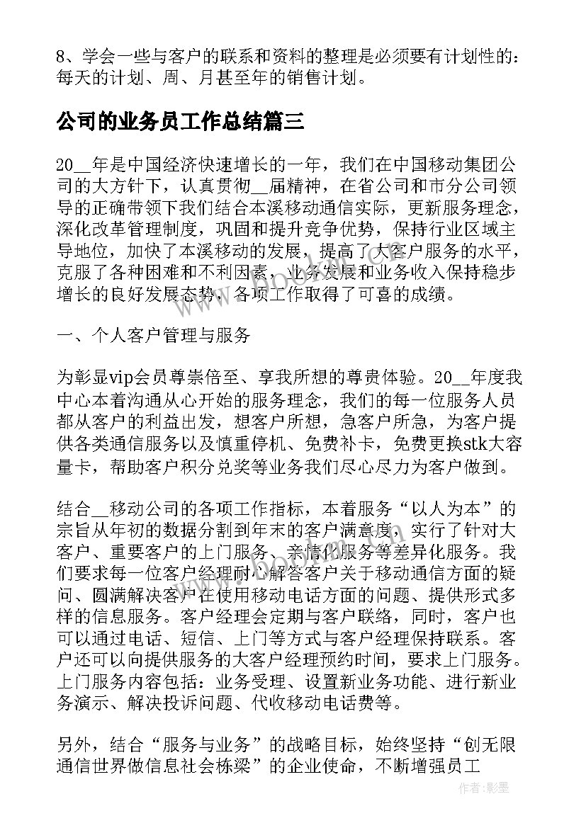 公司的业务员工作总结(模板8篇)