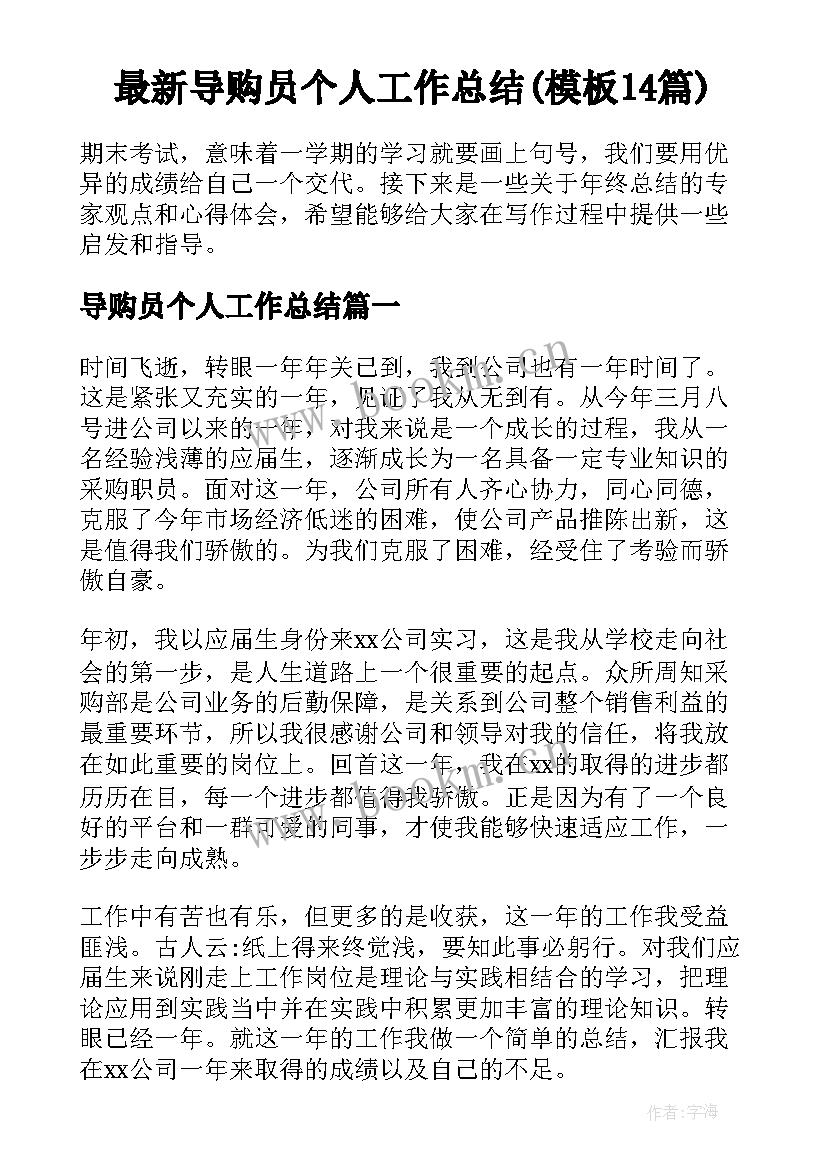 最新导购员个人工作总结(模板14篇)