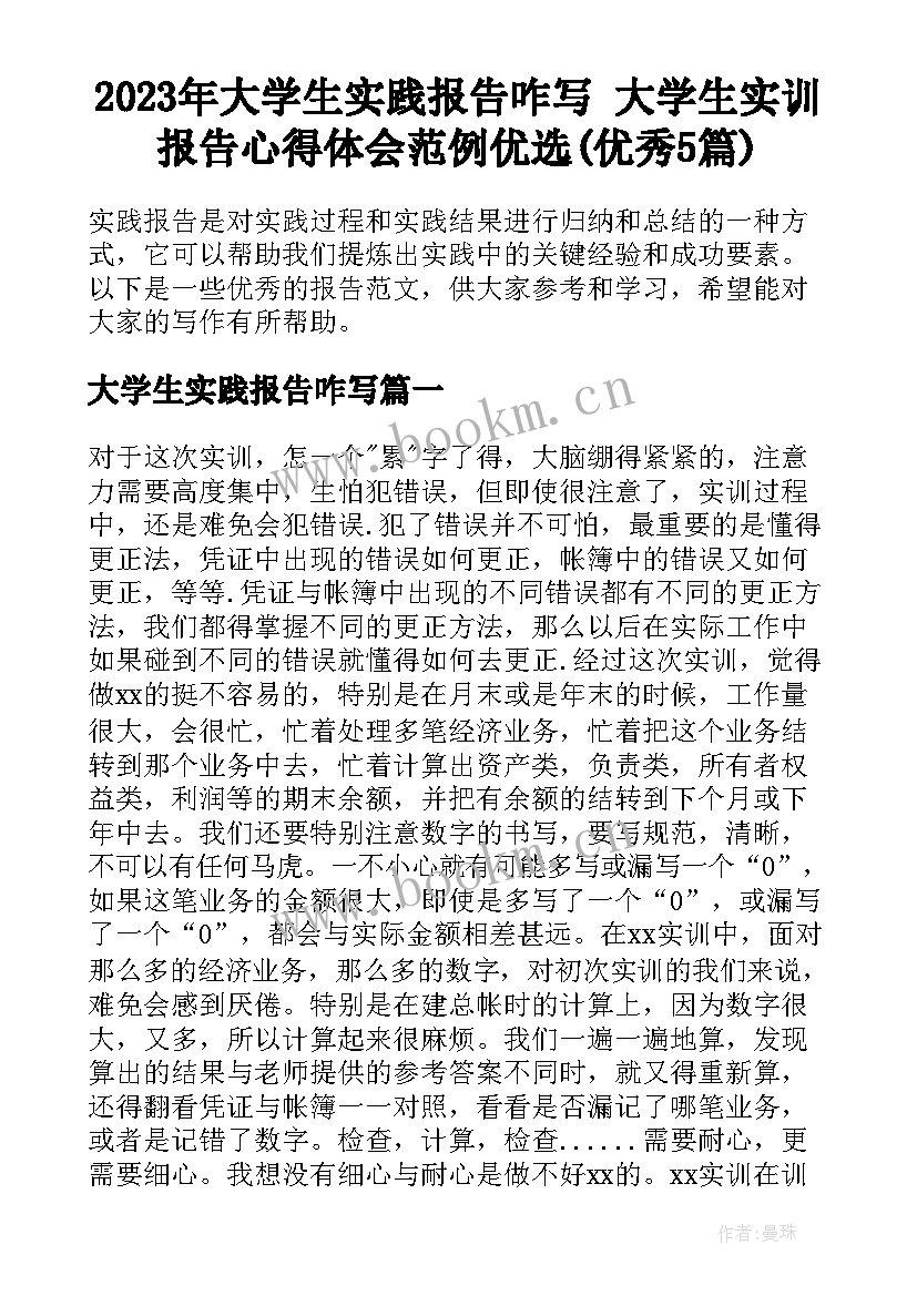 2023年大学生实践报告咋写 大学生实训报告心得体会范例优选(优秀5篇)