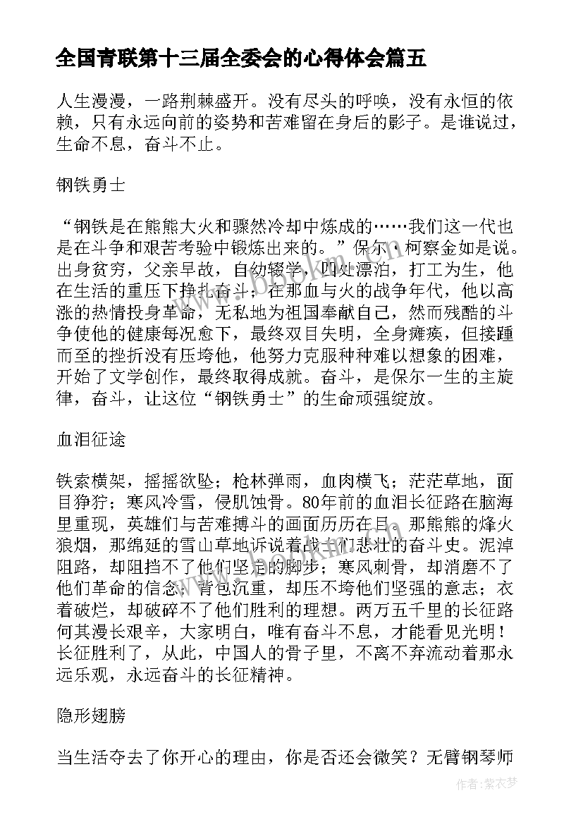 2023年全国青联第十三届全委会的心得体会(汇总8篇)