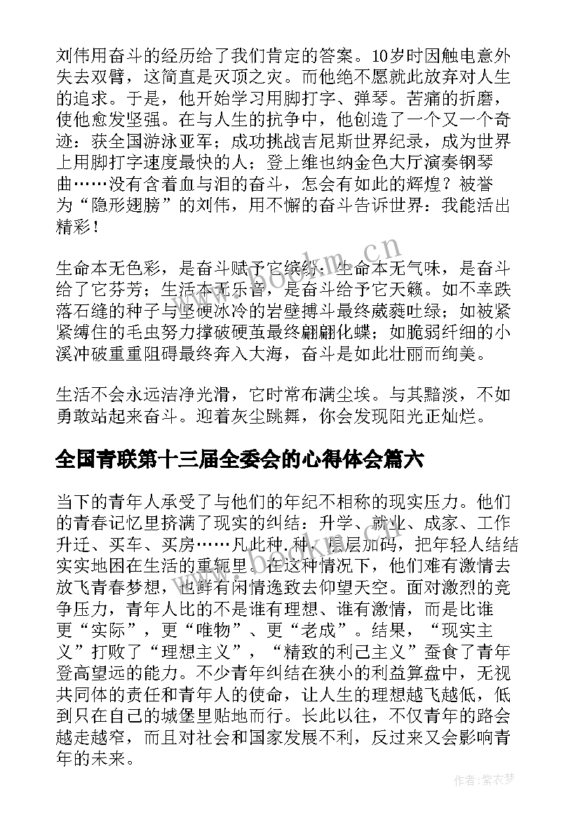 2023年全国青联第十三届全委会的心得体会(汇总8篇)