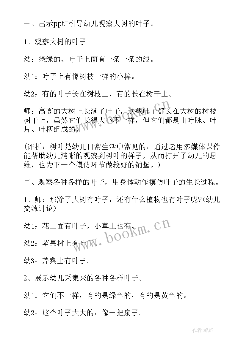 2023年中班科学活动教案叶子里的秘密教案反思(精选8篇)