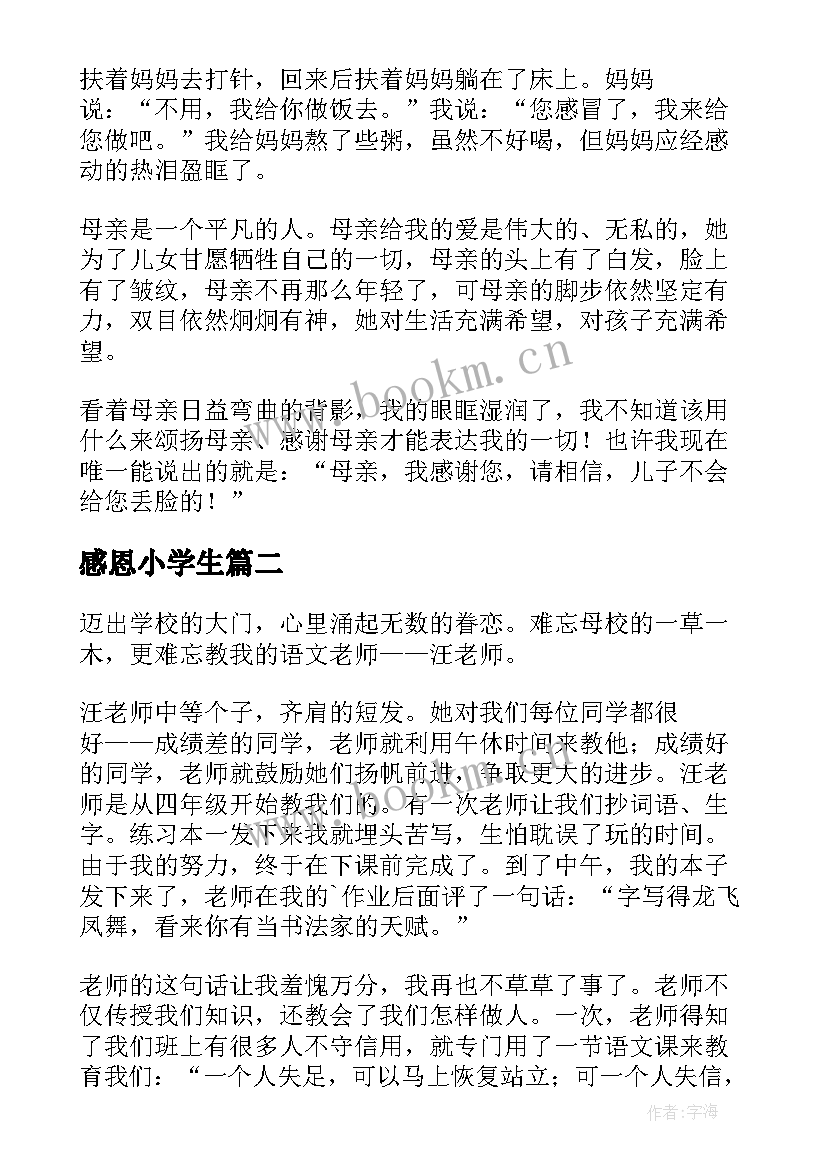 感恩小学生(实用8篇)