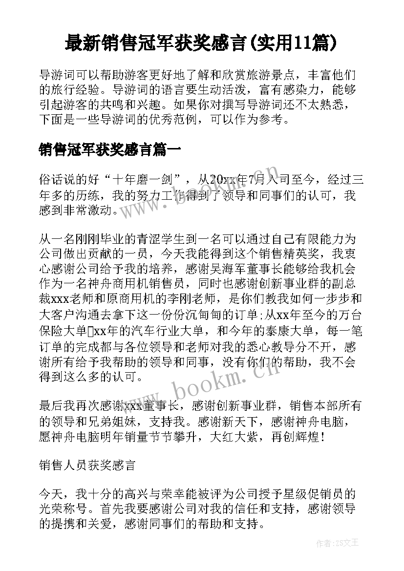 最新销售冠军获奖感言(实用11篇)