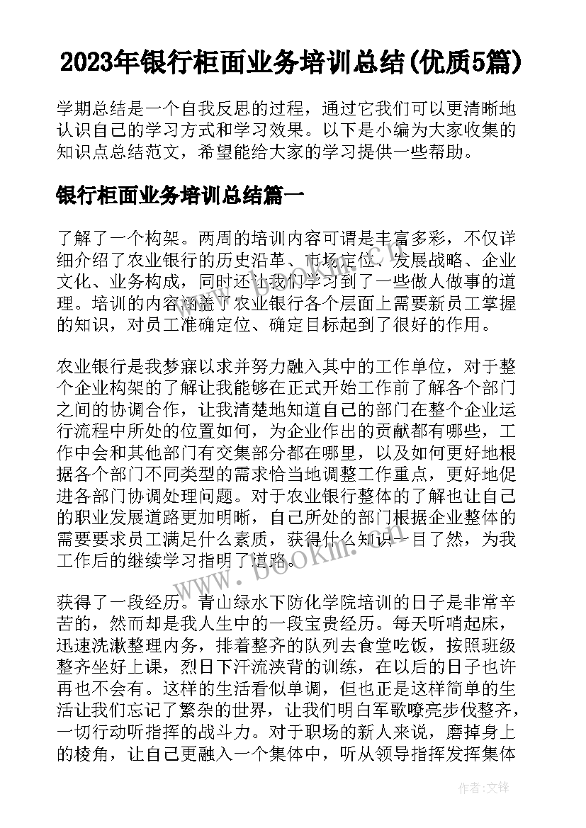 2023年银行柜面业务培训总结(优质5篇)