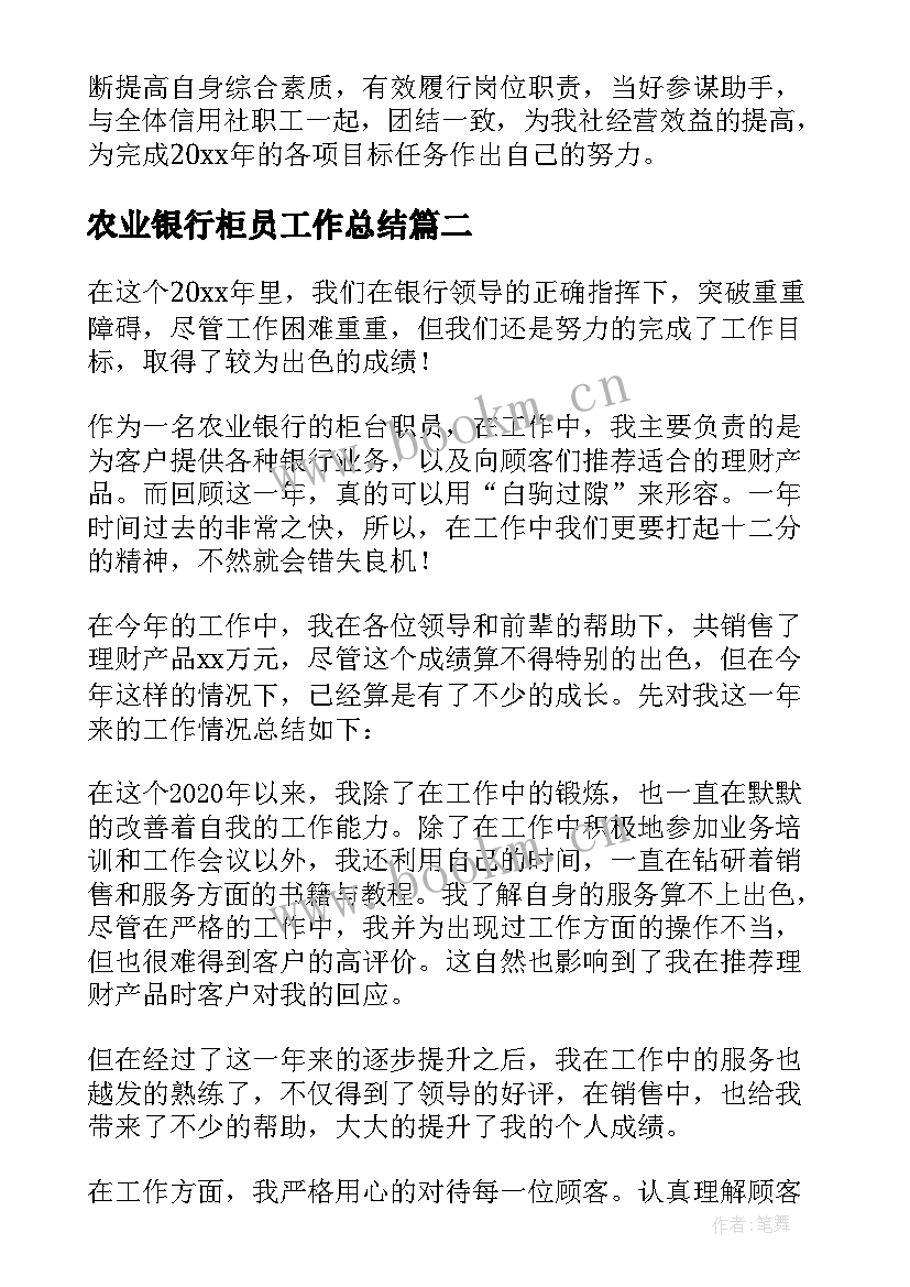 2023年农业银行柜员工作总结 农业银行柜员年终个人工作总结(实用10篇)