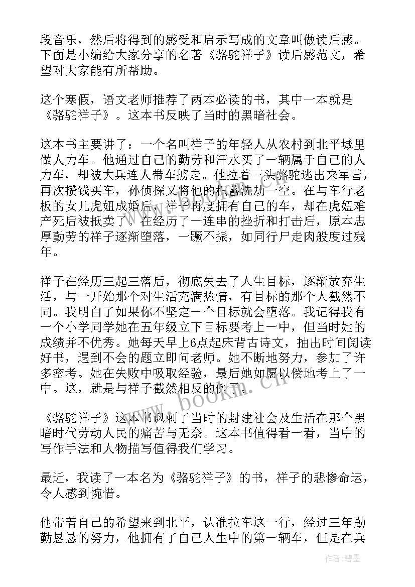 2023年骆驼祥子读后感 骆驼祥子的名著读后感(精选9篇)