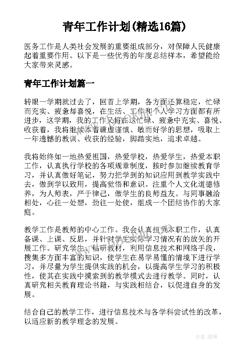 青年工作计划(精选16篇)