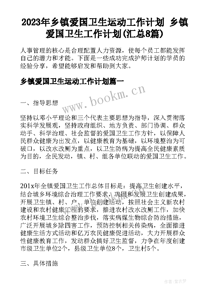 2023年乡镇爱国卫生运动工作计划 乡镇爱国卫生工作计划(汇总8篇)