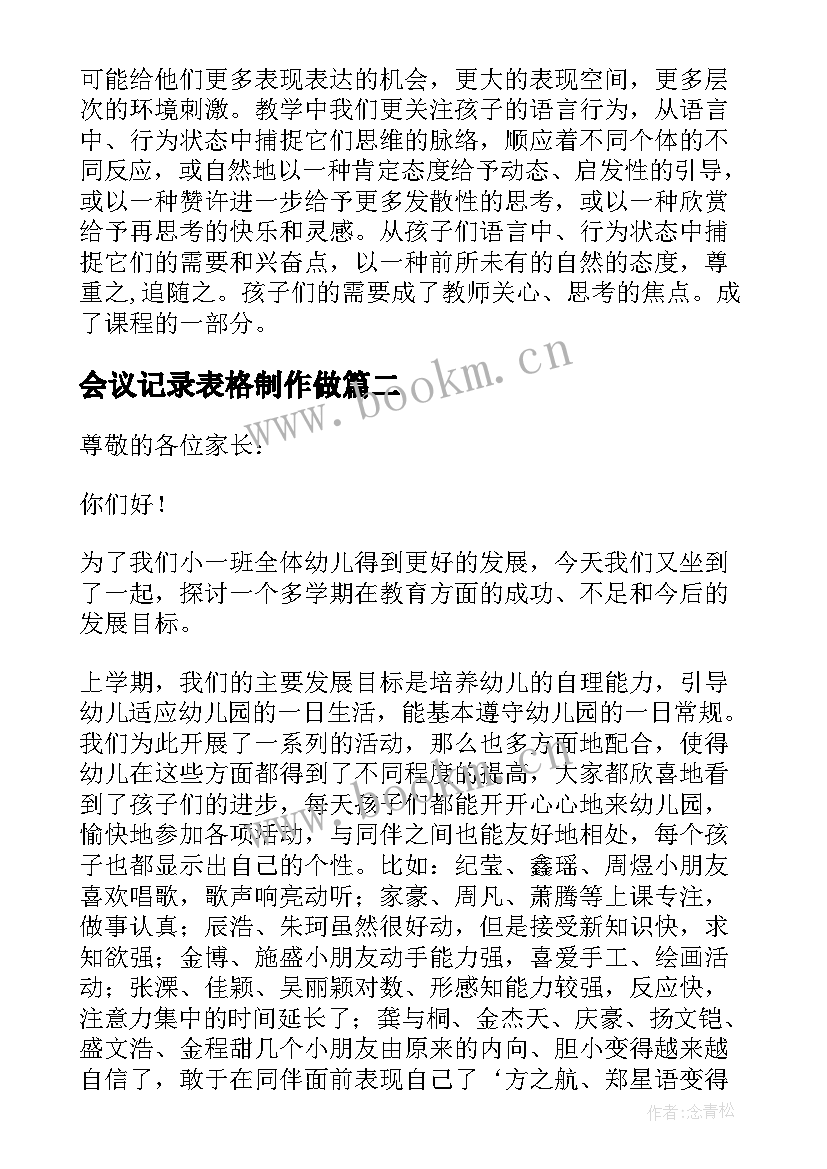 最新会议记录表格制作做(优质5篇)