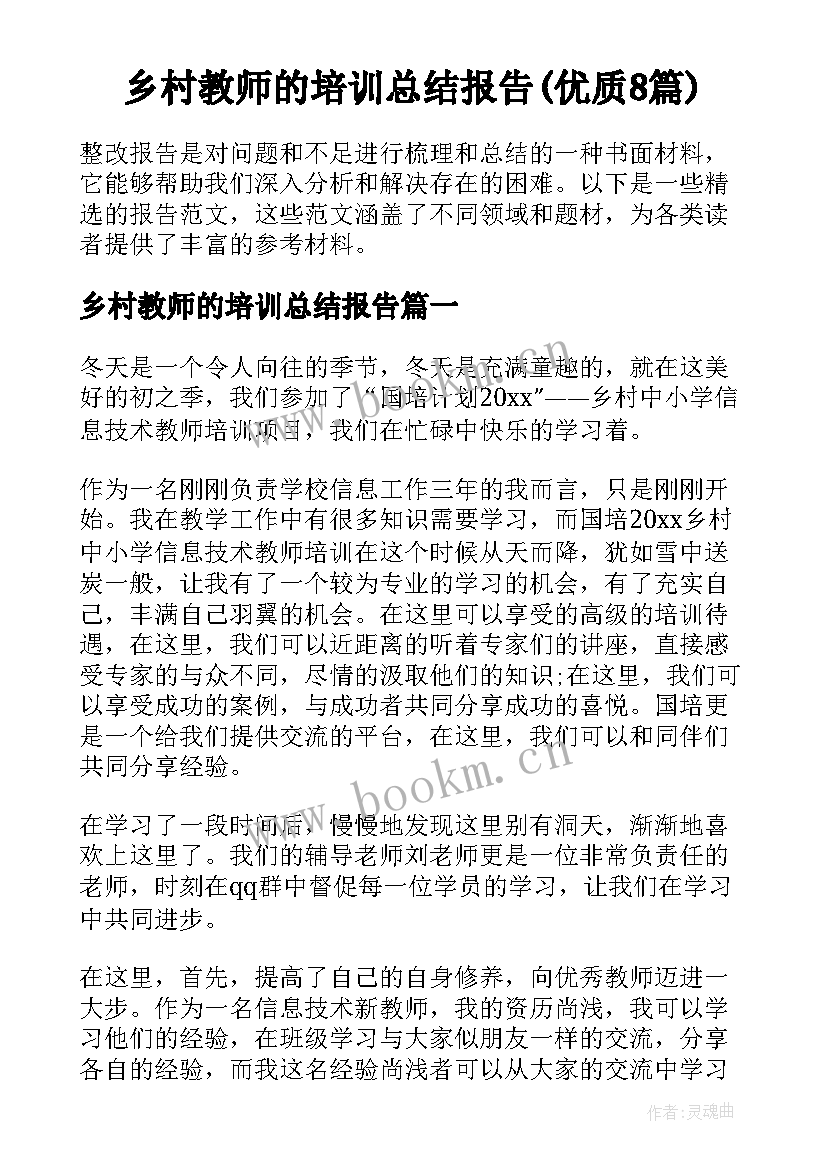 乡村教师的培训总结报告(优质8篇)