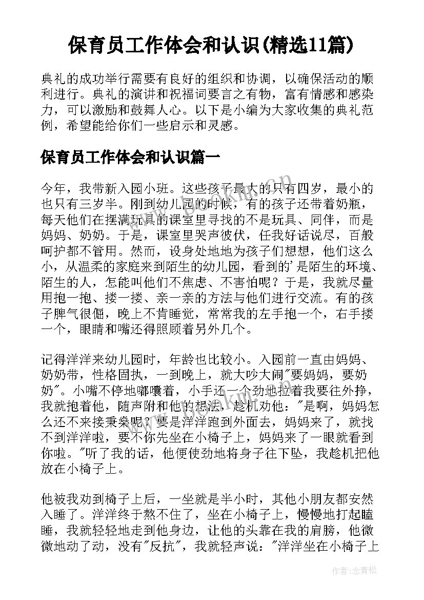 保育员工作体会和认识(精选11篇)