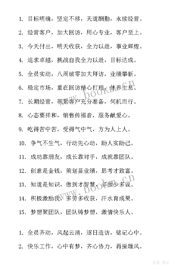 最新电话销售团队励志口号标语(大全10篇)