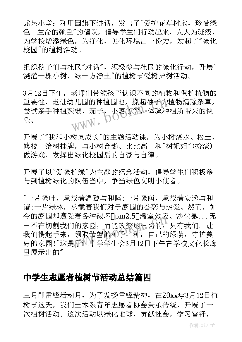 中学生志愿者植树节活动总结 学校植树节活动总结(优秀20篇)