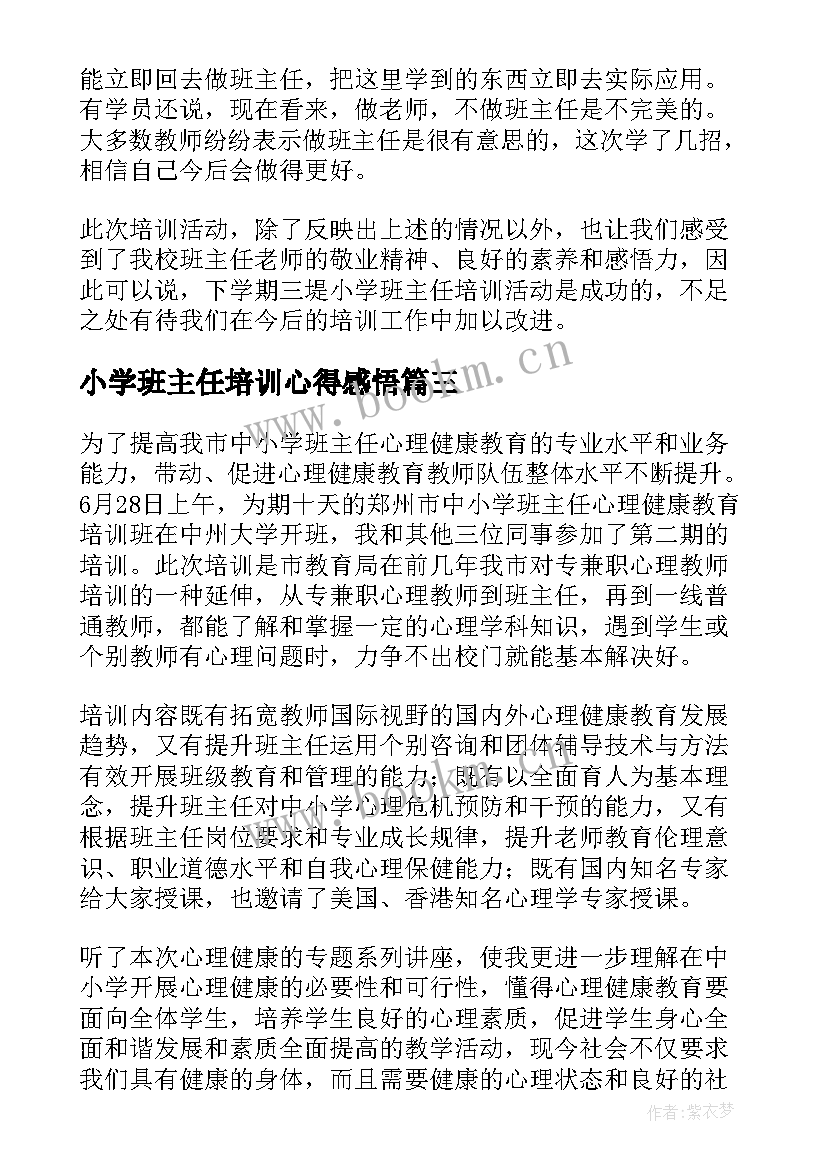 2023年小学班主任培训心得感悟(优秀19篇)