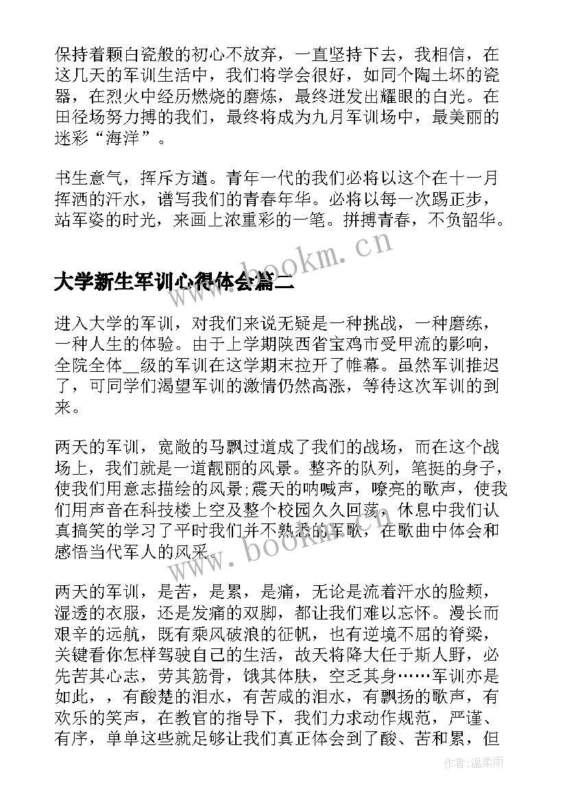 2023年大学新生军训心得体会(优秀7篇)