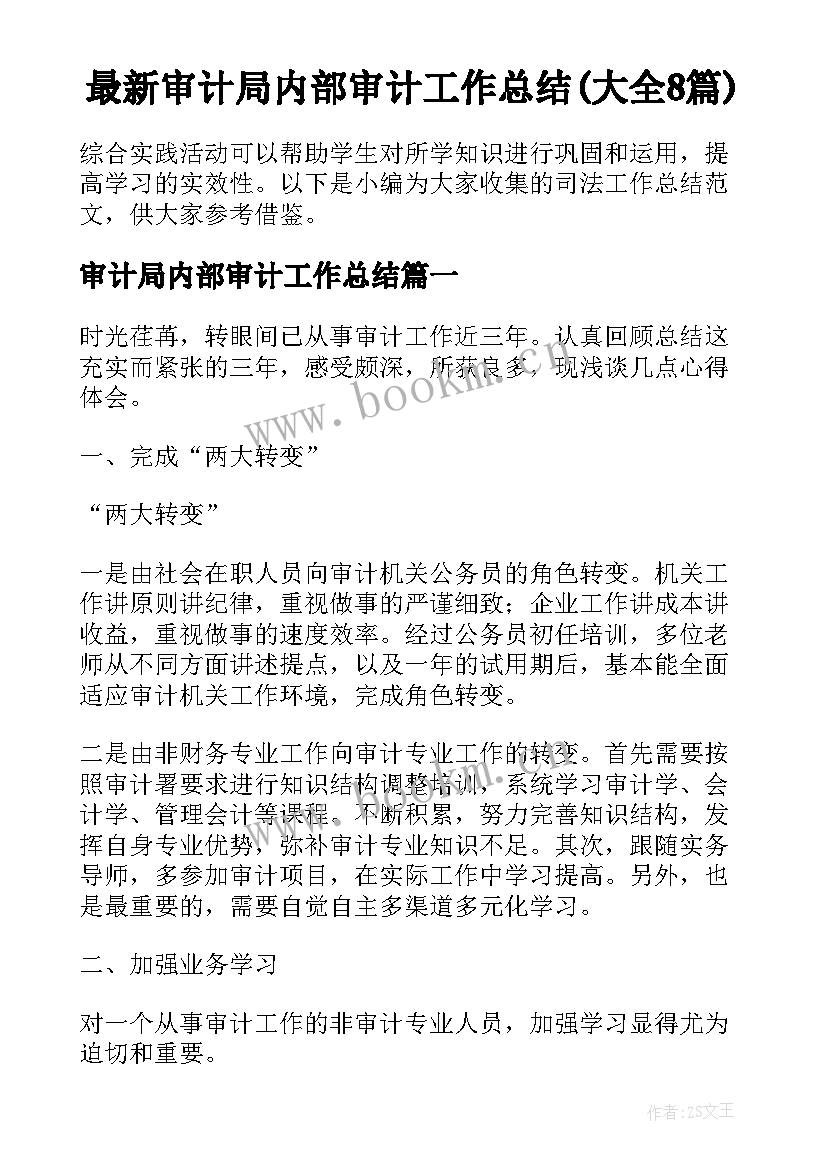 最新审计局内部审计工作总结(大全8篇)