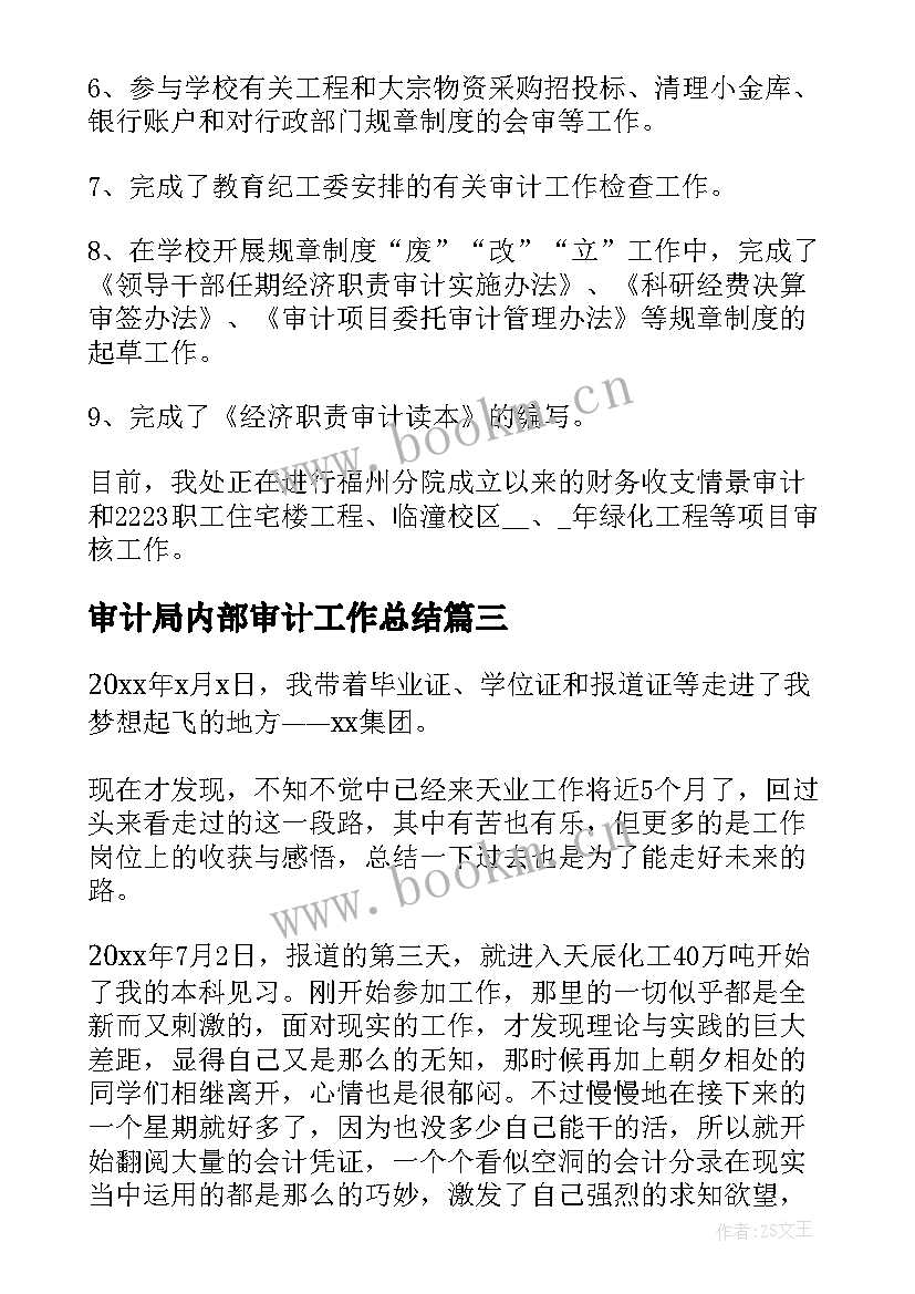 最新审计局内部审计工作总结(大全8篇)