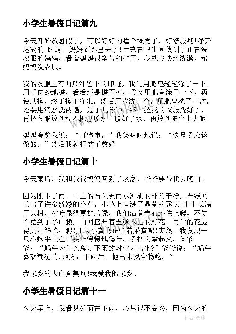 最新小学生暑假日记(大全13篇)