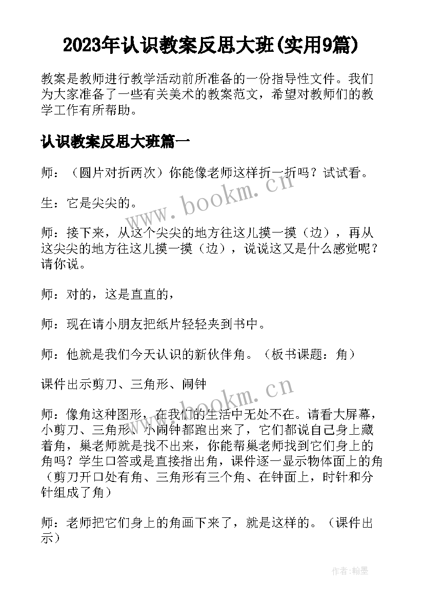 2023年认识教案反思大班(实用9篇)