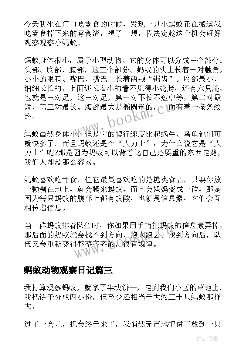 蚂蚁动物观察日记 动物观察日记蚂蚁(大全10篇)