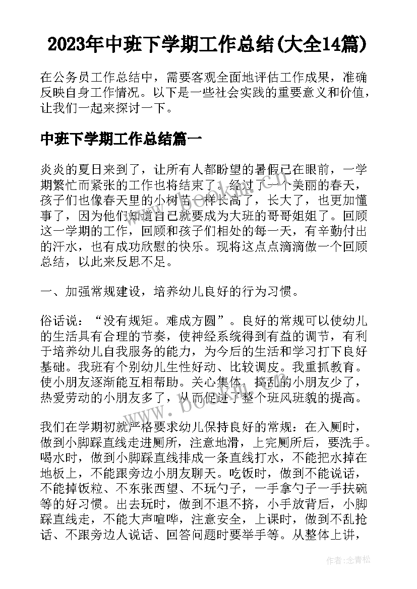 2023年中班下学期工作总结(大全14篇)