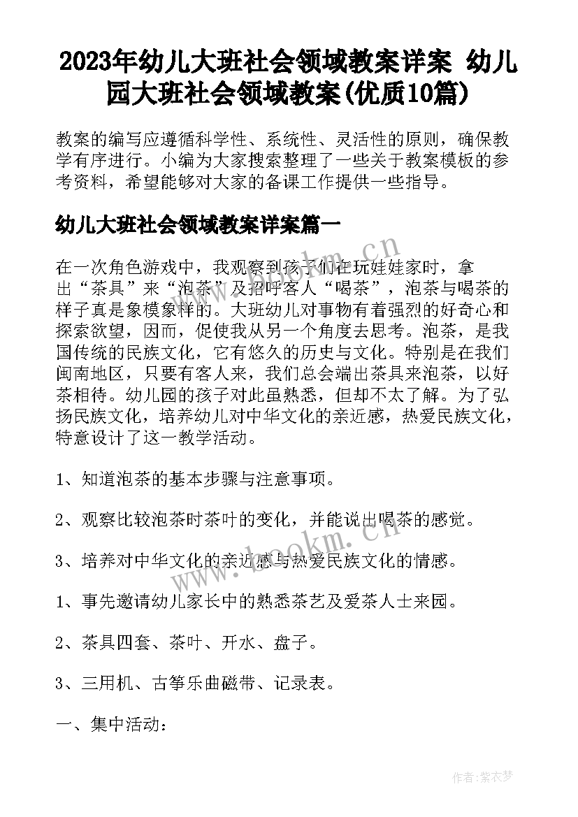 2023年幼儿大班社会领域教案详案 幼儿园大班社会领域教案(优质10篇)