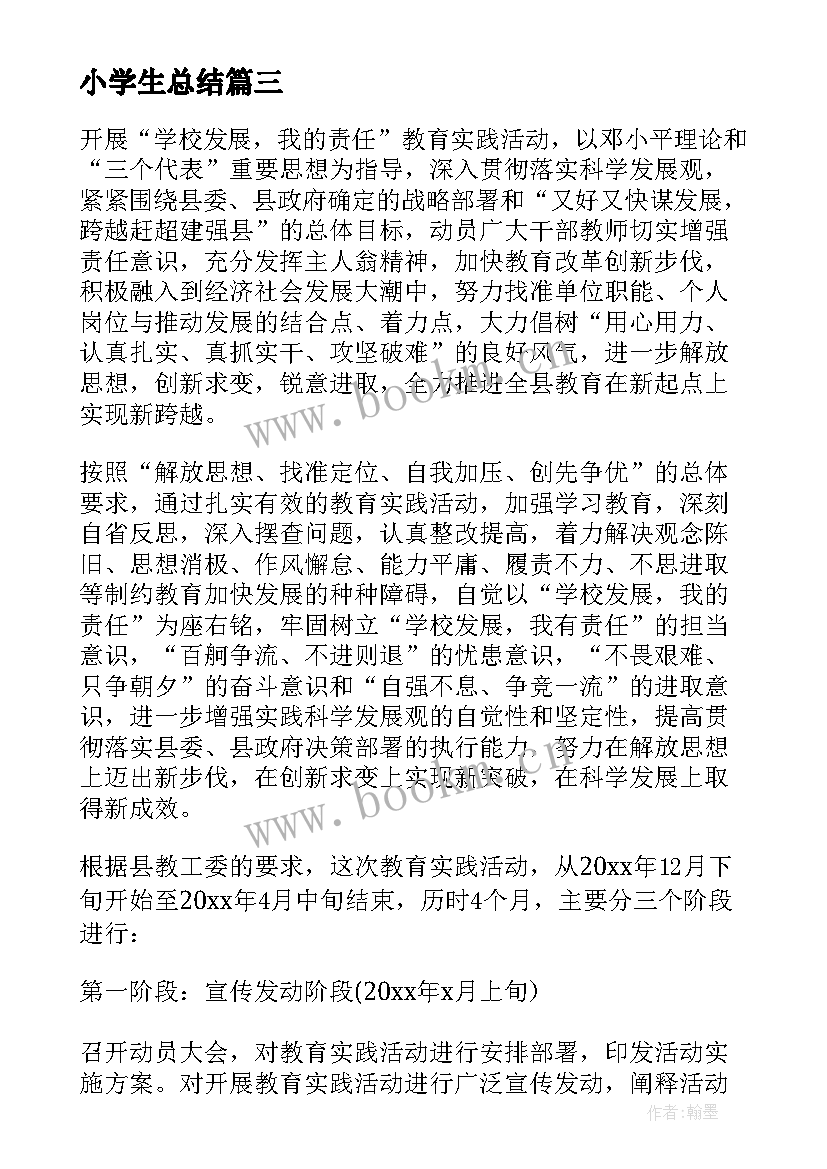 小学生总结 大学生活动总结(大全10篇)