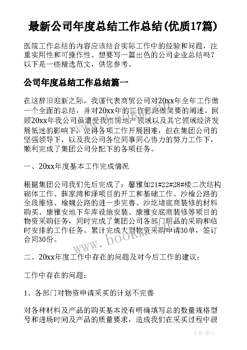 最新公司年度总结工作总结(优质17篇)