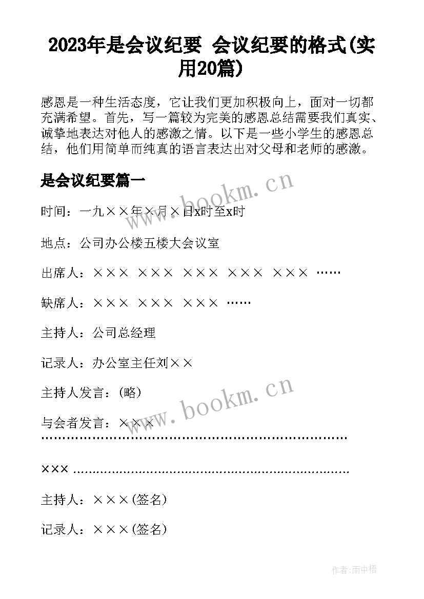 2023年是会议纪要 会议纪要的格式(实用20篇)