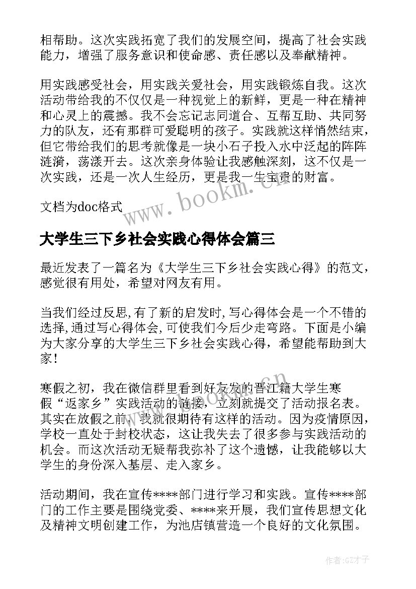 2023年大学生三下乡社会实践心得体会(汇总5篇)