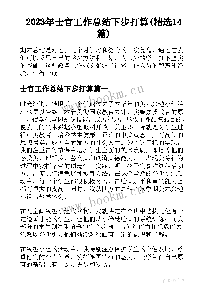 2023年士官工作总结下步打算(精选14篇)