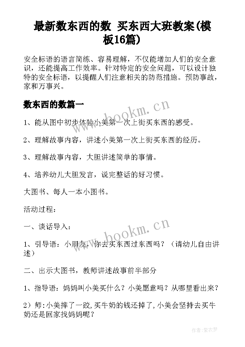 最新数东西的数 买东西大班教案(模板16篇)