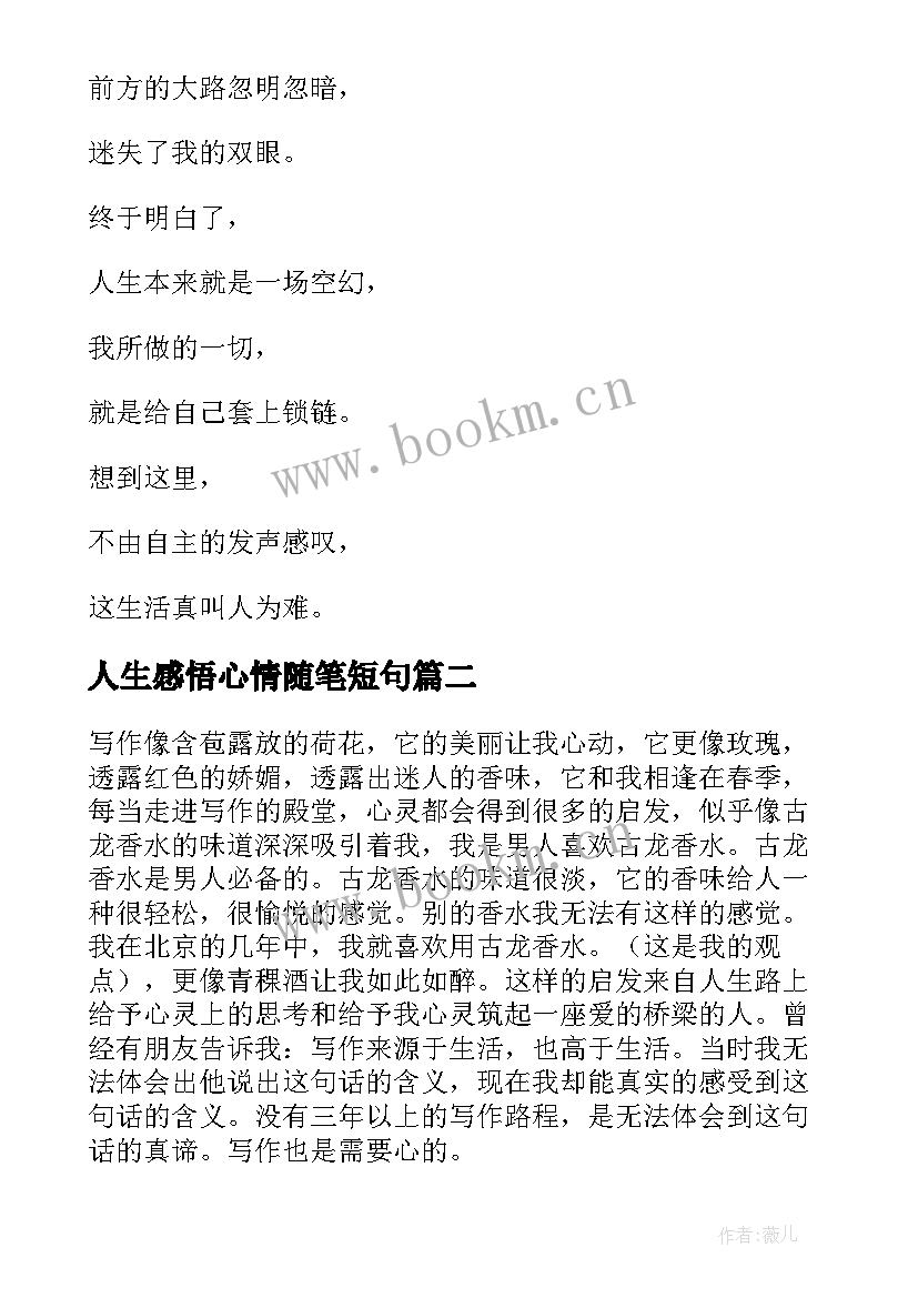 人生感悟心情随笔短句 人生感悟心情随笔(通用19篇)