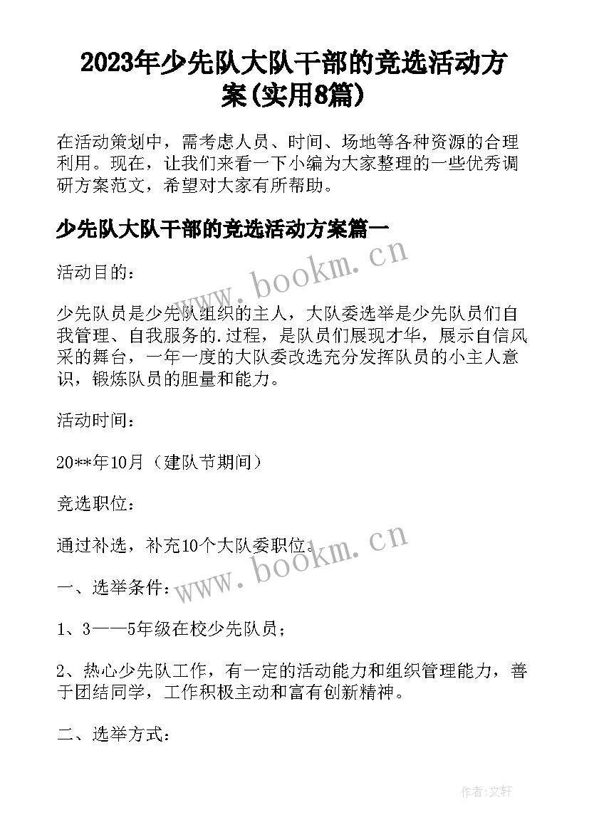 2023年少先队大队干部的竞选活动方案(实用8篇)