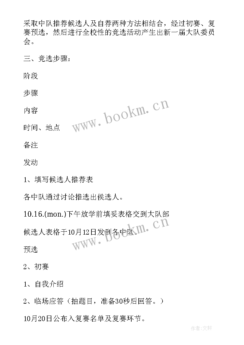 2023年少先队大队干部的竞选活动方案(实用8篇)