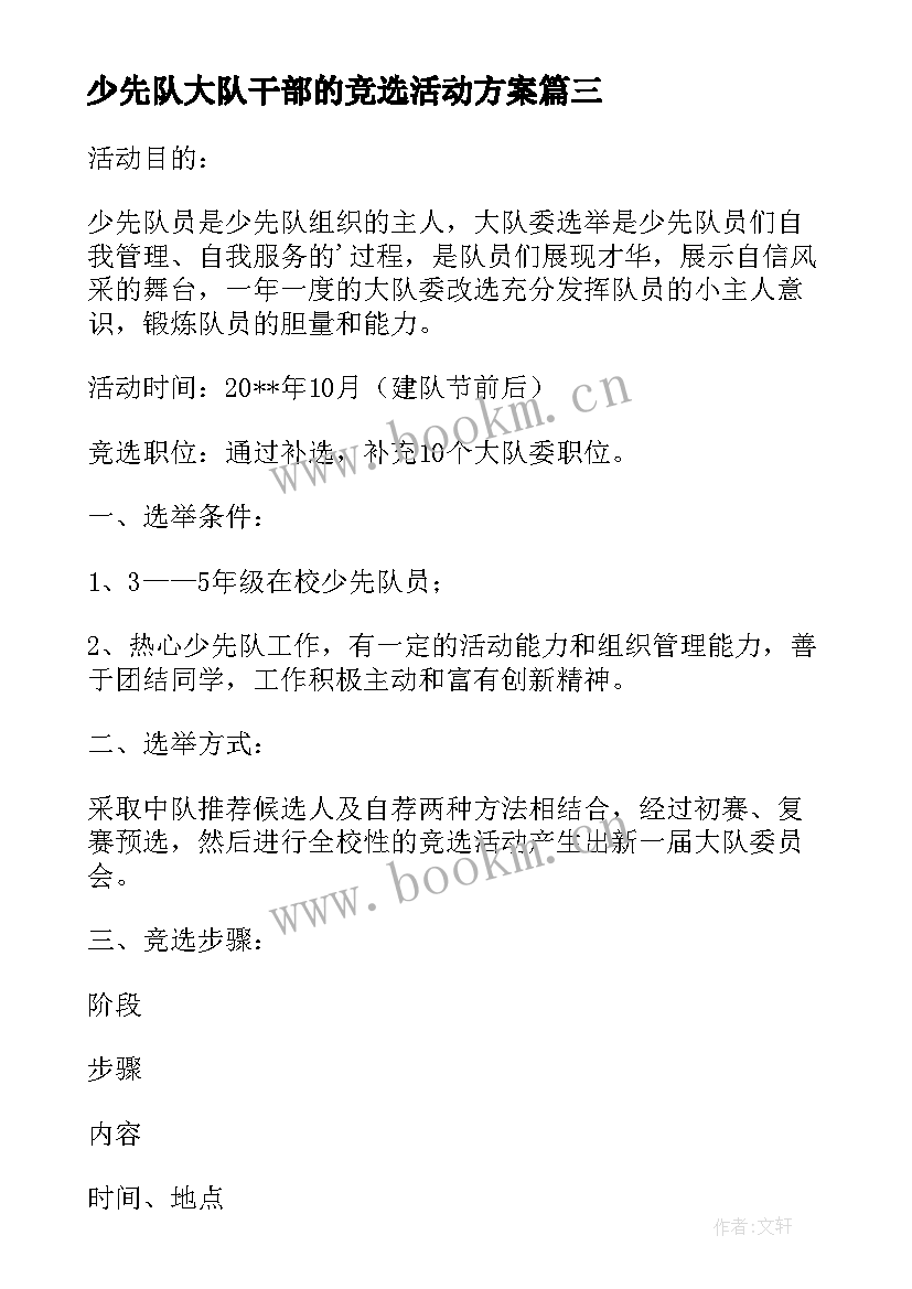 2023年少先队大队干部的竞选活动方案(实用8篇)