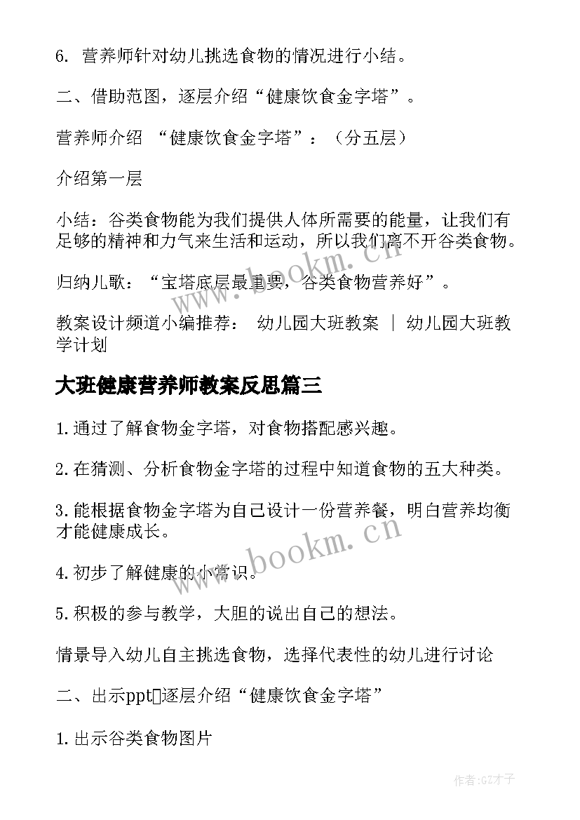 最新大班健康营养师教案反思(汇总8篇)