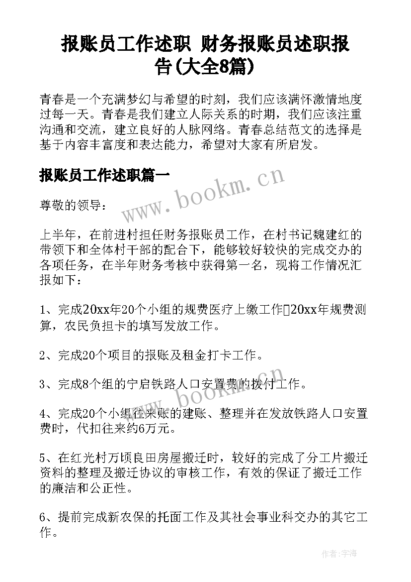 报账员工作述职 财务报账员述职报告(大全8篇)