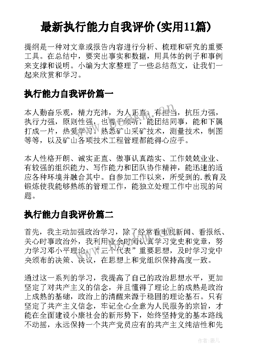 最新执行能力自我评价(实用11篇)