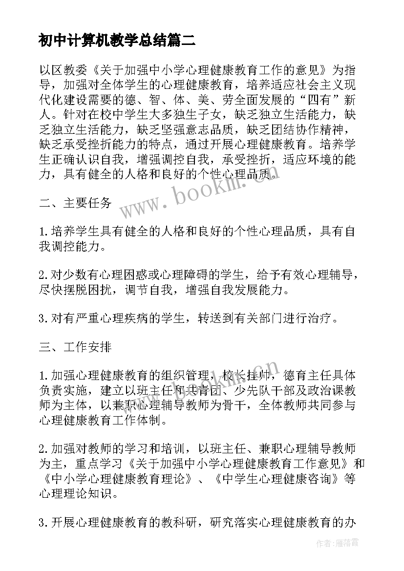 最新初中计算机教学总结(优质8篇)