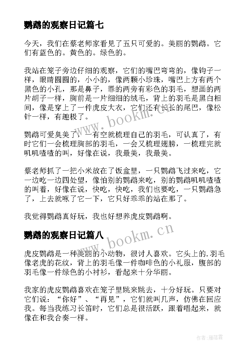 鹦鹉的观察日记(大全8篇)